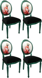 Casa Padrino Set di Sala da Pranzo Barocco di Lusso Fenicottero con Corona Verde / Nero / Multicolore 48 x 50 x H. 98 cm - 4 Sedie da Pranzo Fatte a Mano con Strass Bling Bling - Arredamento Barocco Sala da Pranzo Casa Padrino Set di Sala da Pranzo Barocco di Lusso Fenicottero con Corona Verde / Nero / Multicolore 48 x 50 x H. 98 cm - 4 Sedie da Pranzo Fatte a Mano con Strass Bling Bling - Arredamento Barocco Sala da Pranzo