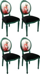 Casa Padrino Luxus Barock Esszimmer Set 4 Esszimmerstühle Flamingo mit Krone Grün / Schwarz / Mehrfarbig casa padrino luxus barock esszimmer set 4 massivholz samt strasssteine bling bling esszimmerstühle küchenstühle flamingo mit krone esszimmer hotel restaurant möbel küchenmöbel