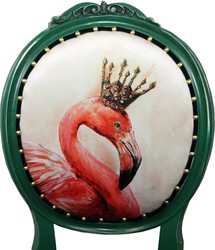 Casa Padrino Luxus Barock Esszimmer Set Flamingo mit Krone Grün / Schwarz / Mehrfarbig 48 x 50 x H. 98 cm - 4 handgefertigte Esszimmerstühle mit Bling Bling Glitzersteinen - Barock Esszimmermöbel casa padrino luxus barock esszimmer set 4 massivholz samt strasssteine bling bling esszimmerstühle küchenstühle flamingo mit krone esszimmer hotel restaurant möbel küchenmöbel