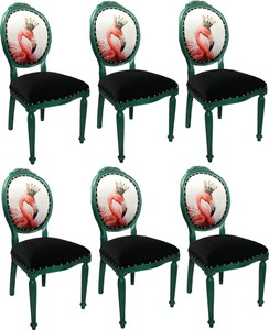 Casa Padrino Set di Sala da Pranzo Barocco di Lusso Fenicottero con Corona Verde / Nero / Multicolore 48 x 50 x H. 98 cm - 6 Sedie da Pranzo Fatte a Mano con Strass Bling Bling - Arredamento Barocco Sala da Pranzo Casa Padrino Set di Sala da Pranzo Barocco di Lusso Fenicottero con Corona Verde / Nero / Multicolore 48 x 50 x H. 98 cm - 6 Sedie da Pranzo Fatte a Mano con Strass Bling Bling - Arredamento Barocco Sala da Pranzo