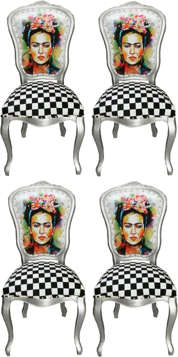 Casa Padrino Conjunto de Sillas de Comedor Barroco de Lujo Madmoisell Plata / Multicolor 55 x 54 x H. 103 cm - 4 Sillas de Comedor Hechas a Mano con Diamantes de Imitación - Muebles de Comedor Barrocos Casa Padrino Conjunto de Sillas de Comedor Barroco de Lujo Madmoisell Plata / Multicolor 55 x 54 x H. 103 cm - 4 Sillas de Comedor Hechas a Mano con Diamantes de Imitación - Muebles de Comedor Barrocos