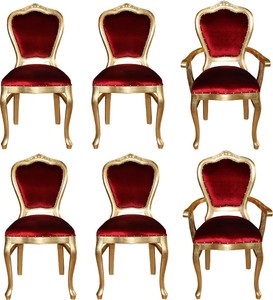 Casa Padrino Set di Sedie da Pranzo Barocco di Lusso Bordeaux Rosso / Oro - 6 Sedie da Pranzo Fatte a Mano - 2 Sedie con Braccioli e 4 Sedie Senza Braccioli - Arredamento Barocco Sala da Pranzo Casa Padrino Set di Sedie da Pranzo Barocco di Lusso Bordeaux Rosso / Oro - 6 Sedie da Pranzo Fatte a Mano - 2 Sedie con Braccioli e 4 Sedie Senza Braccioli - Arredamento Barocco Sala da Pranzo
