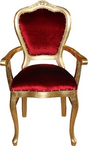 Casa Padrino Luxus Barock Esszimmer Set Bordeauxrot / Gold - 6 handgefertigte Esszimmerstühle - 2 Stühle mit Armlehnen und 4 Stühle ohne Armlehnen - Barock Esszimmermöbel