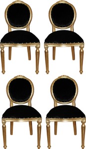 Casa Padrino Set di Sala da Pranzo Barocco di Lusso Medaglione Nero / Oro 50 x 52 x H. 99 cm - 4 Sedie da Pranzo Fatte a Mano - Arredamento Barocco Sala da Pranzo Casa Padrino Set di Sala da Pranzo Barocco di Lusso Medaglione Nero / Oro 50 x 52 x H. 99 cm - 4 Sedie da Pranzo Fatte a Mano - Arredamento Barocco Sala da Pranzo