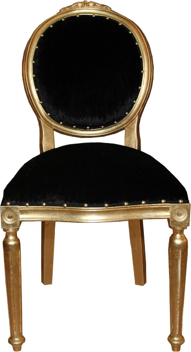 Casa Padrino Conjunto de Sillas de Comedor Barroco de Lujo Medallón Negro / Oro 50 x 52 x H. 99 cm - 6 Sillas de Comedor Hechas a Mano - Muebles de Comedor Barrocos Casa Padrino Conjunto de Sillas de Comedor Barroco de Lujo Medallón Negro / Oro 50 x 52 x H. 99 cm - 6 Sillas de Comedor Hechas a Mano - Muebles de Comedor Barrocos