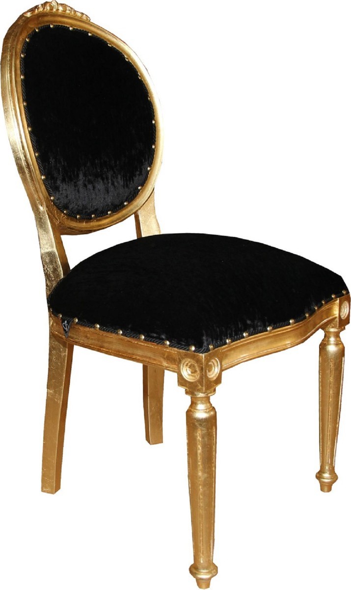 Casa Padrino Conjunto de Sillas de Comedor Barroco de Lujo Medallón Negro / Oro 50 x 52 x H. 99 cm - 6 Sillas de Comedor Hechas a Mano - Muebles de Comedor Barrocos Casa Padrino Conjunto de Sillas de Comedor Barroco de Lujo Medallón Negro / Oro 50 x 52 x H. 99 cm - 6 Sillas de Comedor Hechas a Mano - Muebles de Comedor Barrocos