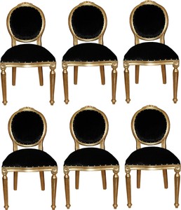 Casa Padrino Set di Sala da Pranzo Barocco di Lusso Medaglione Nero / Oro 50 x 52 x H. 99 cm - 6 Sedie da Pranzo Fatte a Mano - Arredamento Barocco Sala da Pranzo Casa Padrino Set di Sala da Pranzo Barocco di Lusso Medaglione Nero / Oro 50 x 52 x H. 99 cm - 6 Sedie da Pranzo Fatte a Mano - Arredamento Barocco Sala da Pranzo