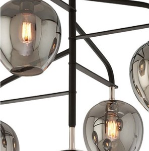 Casa Padrino Luxus Kronleuchter Schwarz / Silber / Grau 90,2 x 90,2 x H. 97,8 cm - Kronleuchter mit Glas Lampenschirmen - Luxus Qualität