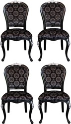 Pompöös by Casa Padrino Luxury Baroque Dining Chairs with Crown Black / Silver - Pompöös Baroque Chairs designed by Harald Glööckler - 4 Dining Chairs - Baroque Dining Room Furniture Pompöös by Casa Padrino Luxury Baroque Dining Chairs with Crown Black / Silver - Pompöös Baroque Chairs designed by Harald Glööckler - 4 Dining Chairs - Baroque Dining Room Furniture
