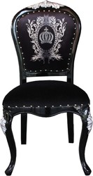 Pompöös by Casa Padrino Luxury Baroque Dining Chairs with Crown Black / Silver - Pompöös Baroque Chairs designed by Harald Glööckler - 6 Dining Chairs Pompöös by Casa Padrino Luxury Baroque Dining Chairs with Crown Black / Silver - Pompöös Baroque Chairs designed by Harald Glööckler - 6 Dining Chairs