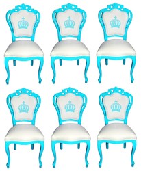 Pompöös by Casa Padrino Luxury Baroque Dining Chairs White / Turquoise - Pompöös Baroque Chairs designed by Harald Glööckler - 6 Dining Chairs - Baroque Dining Room Furniture Pompöös by Casa Padrino Luxury Baroque Dining Chairs White / Turquoise - Pompöös Baroque Chairs designed by Harald Glööckler - 6 Dining Chairs - Baroque Dining Room Furniture