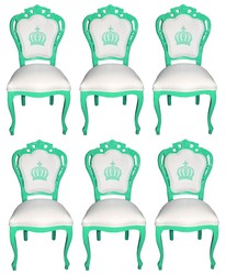 Pompöös di Casa Padrino Sedie da Pranzo Barocco di Lusso Bianco / Verde - Sedie Barocche Pompöös Disegnate da Harald Glööckler - 6 Sedie da Pranzo - Mobili Barocchi Pompöös di Casa Padrino Sedie da Pranzo Barocco di Lusso Bianco / Verde - Sedie Barocche Pompöös Disegnate da Harald Glööckler - 6 Sedie da Pranzo - Mobili Barocchi
