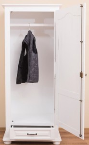 Casa Padrino Landhausstil Schlafzimmerschrank / Kleiderschrank mit Tür und Schublade Weiß 79,5 x 54 x H. 186 cm - Schlafzimmermöbel