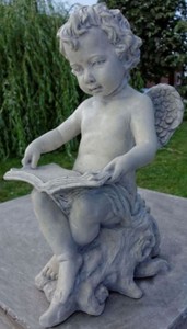 Casa Padrino Sculpture Art Nouveau Ange avec Livre 18 x H. 40 cm - Figurine Jardin Déco - Spécial!