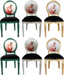 Casa Padrino Set di Sala da Pranzo Barocco di Lusso Fenicottero con Corona Verde / Bianco / Oro 48 x 50 x H. 98 cm - 6 Sedie da Pranzo Fatte a Mano con Strass Bling Bling - Arredamento Barocco Sala da Pranzo Casa Padrino Set di Sala da Pranzo Barocco di Lusso Fenicottero con Corona Verde / Bianco / Oro 48 x 50 x H. 98 cm - 6 Sedie da Pranzo Fatte a Mano con Strass Bling Bling - Arredamento Barocco Sala da Pranzo