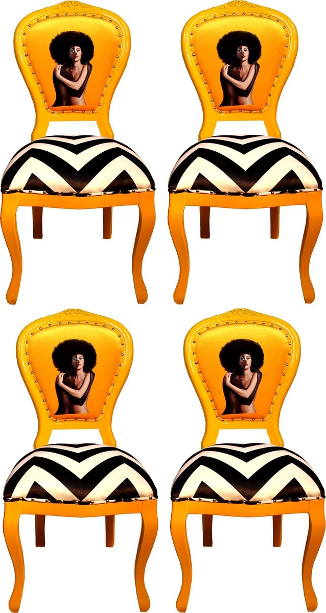 Casa Padrino Luxus Barock Esszimmer Set 4 Esszimmerstühle Schwarz / Weiß Streifen / Gelb casa padrino luxus barock esszimmer set 4 massivholz samt esszimmerstühle küchenstühle esszimmer hotel restaurant möbel küchenmöbel