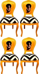 Casa Padrino Ensemble de Chaises de Salle à Manger Baroque de Luxe Noir / Rayures Blanc / Jaune 55 x 54 x H. 103 cm - 4 Chaises de Salle à Manger Faites Main - Mobilier de Salle à Manger Baroque