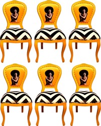 Casa Padrino Conjunto de Sillas de Comedor Barroco de Lujo Black / White Stripes / Yellow 55 x 54 x H. 103 cm - 6 Sillas de Comedor Hechas a Mano de Diseñador - Muebles de Comedor Barrocos
