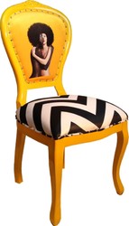 Casa Padrino Conjunto de Sillas de Comedor Barroco de Lujo Black / White Stripes / Yellow 55 x 54 x H. 103 cm - 6 Sillas de Comedor Hechas a Mano de Diseñador - Muebles de Comedor Barrocos
