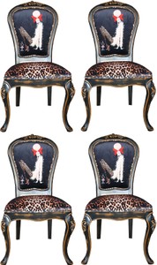 Casa Padrino Ensemble de Chaises de Salle à Manger Baroque de Luxe Femme avec des Talons Hauts Léopard / Noir / Marron 50 x 50 x H. 110 cm - 4 Chaises de Salle à Manger Faites Main - Meubles Baroques