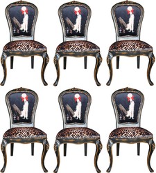 Casa Padrino Set di Sedie da Pranzo Barocco di Lusso Signora con Tacco Alto Leopard / Nero / Marrone 50 x 50 x H. 110 cm - 6 Sedie da Pranzo Fatti a Mano - Mobili Barocchi Casa Padrino Set di Sedie da Pranzo Barocco di Lusso Signora con Tacco Alto Leopard / Nero / Marrone 50 x 50 x H. 110 cm - 6 Sedie da Pranzo Fatti a Mano - Mobili Barocchi