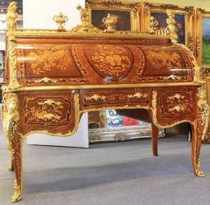 Casa Padrino scrivania barocco di lusso in mogano marrone / oro 160 x 80 x H. 140 cm - Arredamento per Ufficio Barocco