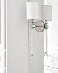 Casa Padrino lámpara de pared de lujo plata / blanco 12,7 x 17,2 x H. 56,5 cm - Lámpara de Pared con Cristal y Pantalla de Seda Redonda
