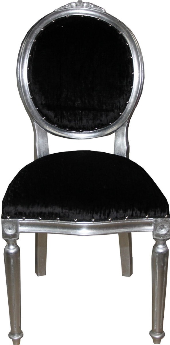 Casa Padrino Luxus Barock Esszimmer Set 4 Esszimmerstühle Medaillon Schwarz / Silber casa padrino luxus barock esszimmer set 4 massivholz samt esszimmerstühle küchenstühle medaillon esszimmer hotel restaurant möbel küchenmöbel