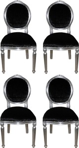 Casa Padrino Set di Sala da Pranzo Barocco di Lusso Medaglione Nero / Argento 50 x 52 x H. 99 cm - 4 Sedie da Pranzo Fatte a Mano - Arredamento Barocco Sala da Pranzo Casa Padrino Set di Sala da Pranzo Barocco di Lusso Medaglione Nero / Argento 50 x 52 x H. 99 cm - 4 Sedie da Pranzo Fatte a Mano - Arredamento Barocco Sala da Pranzo