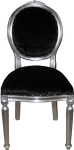 Casa Padrino Luxus Barock Esszimmer Set Medaillon Schwarz / Silber 50 x 52 x H. 99 cm - 4 handgefertigte Esszimmerstühle - Barock Esszimmermöbel