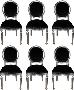 Casa Padrino Set di Sala da Pranzo Barocco di Lusso Medaglione Nero / Argento 50 x 52 x H. 99 cm - 6 Sedie da Pranzo Fatte a Mano - Arredamento Barocco Sala da Pranzo Casa Padrino Set di Sala da Pranzo Barocco di Lusso Medaglione Nero / Argento 50 x 52 x H. 99 cm - 6 Sedie da Pranzo Fatte a Mano - Arredamento Barocco Sala da Pranzo