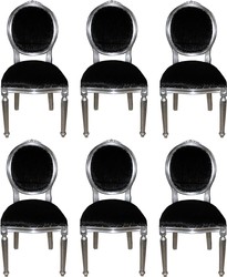Casa Padrino Set di Sala da Pranzo Barocco di Lusso Medaglione Nero / Argento 50 x 52 x H. 99 cm - 6 Sedie da Pranzo Fatte a Mano - Arredamento Barocco Sala da Pranzo Casa Padrino Set di Sala da Pranzo Barocco di Lusso Medaglione Nero / Argento 50 x 52 x H. 99 cm - 6 Sedie da Pranzo Fatte a Mano - Arredamento Barocco Sala da Pranzo