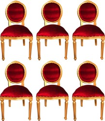 Casa Padrino Luxury Baroque Dining Room Set Medallion Bordeaux Red / Gold 50 x 52 x H. 99 cm - 6 Handmade Dining Chairs - Baroque Dining Room Furniture Casa Padrino Luxury Baroque Dining Room Set Medallion Bordeaux Red / Gold 50 x 52 x H. 99 cm - 6 Handmade Dining Chairs - Baroque Dining Room Furniture