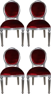 Casa Padrino Set di Sala da Pranzo Barocco di Lusso Medaglione Rosso Bordeaux / Argento 50 x 52 x H. 99 cm - 4 Sedie da Pranzo Fatte a Mano - Arredamento Barocco Sala da Pranzo Casa Padrino Set di Sala da Pranzo Barocco di Lusso Medaglione Rosso Bordeaux / Argento 50 x 52 x H. 99 cm - 4 Sedie da Pranzo Fatte a Mano - Arredamento Barocco Sala da Pranzo