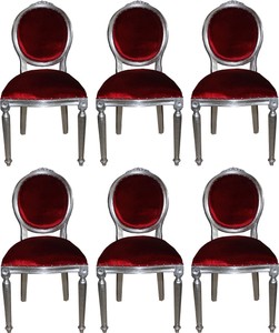 Casa Padrino Set di Sala da Pranzo Barocco di Lusso Medaglione Rosso Bordeaux / Argento 50 x 52 x H. 99 cm - 6 Sedie da Pranzo Fatte a Mano - Arredamento Barocco Sala da Pranzo Casa Padrino Set di Sala da Pranzo Barocco di Lusso Medaglione Rosso Bordeaux / Argento 50 x 52 x H. 99 cm - 6 Sedie da Pranzo Fatte a Mano - Arredamento Barocco Sala da Pranzo