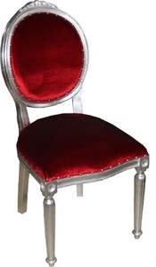 Casa Padrino Luxus Barock Esszimmer Set Medaillon Bordeauxrot / Silber 50 x 52 x H. 99 cm - 6 handgefertigte Esszimmerstühle - Barock Esszimmermöbel
