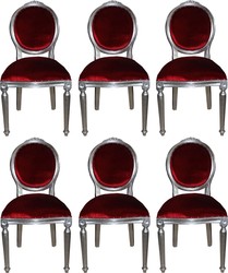 Casa Padrino Set di Sala da Pranzo Barocco di Lusso Medaglione Rosso Bordeaux / Argento 50 x 52 x H. 99 cm - 6 Sedie da Pranzo Fatte a Mano - Arredamento Barocco Sala da Pranzo Casa Padrino Set di Sala da Pranzo Barocco di Lusso Medaglione Rosso Bordeaux / Argento 50 x 52 x H. 99 cm - 6 Sedie da Pranzo Fatte a Mano - Arredamento Barocco Sala da Pranzo