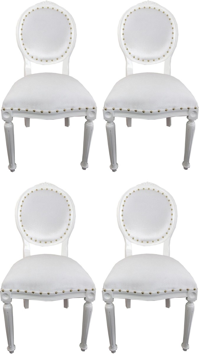 Casa Padrino Ensemble de Chaises de Salle à Manger Baroque de Luxe Médaillon Blanc 50 x 52 x H. 99 cm - 4 Chaises Faites Main - Mobilier de Salle à Manger Baroque Casa Padrino Ensemble de Chaises de Salle à Manger Baroque de Luxe Médaillon Blanc 50 x 52 x H. 99 cm - 4 Chaises Faites Main - Mobilier de Salle à Manger Baroque