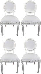 Casa Padrino Set di Sala da Pranzo Barocco di Lusso Medaglione Bianco 50 x 52 x H. 99 cm - 4 Sedie da Pranzo Fatte a Mano - Arredamento Barocco Sala da Pranzo