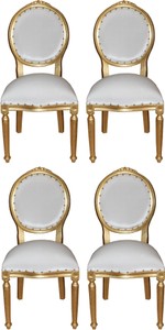 Casa Padrino Set di Sala da Pranzo Barocco di Lusso Medaglione Bianco / Oro 50 x 52 x H. 99 cm - 4 Sedie da Pranzo Fatte a Mano - Arredamento Barocco Sala da Pranzo Casa Padrino Set di Sala da Pranzo Barocco di Lusso Medaglione Bianco / Oro 50 x 52 x H. 99 cm - 4 Sedie da Pranzo Fatte a Mano - Arredamento Barocco Sala da Pranzo