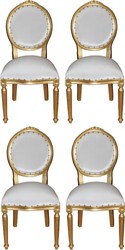 Casa Padrino Conjunto de Sillas de Comedor Barroco de Lujo Medallón Blanco / Oro 50 x 52 x H. 99 cm - 4 Sillas de Comedor Hechas a Mano - Muebles de Comedor Barrocos Casa Padrino Conjunto de Sillas de Comedor Barroco de Lujo Medallón Blanco / Oro 50 x 52 x H. 99 cm - 4 Sillas de Comedor Hechas a Mano - Muebles de Comedor Barrocos