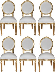 Casa Padrino Set di Sala da Pranzo Barocco di Lusso Medaglione Bianco / Oro 50 x 52 x H. 99 cm - 6 Sedie da Pranzo Fatte a Mano - Arredamento Barocco Sala da Pranzo Casa Padrino Set di Sala da Pranzo Barocco di Lusso Medaglione Bianco / Oro 50 x 52 x H. 99 cm - 6 Sedie da Pranzo Fatte a Mano - Arredamento Barocco Sala da Pranzo