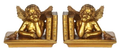 Casa Padrino Baroque Bookend Set Angels Gold 18 x 11 x H. 14 cm - Baroque Decoration Accessories