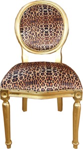 Casa Padrino Luxus Barock Esszimmer Set Medaillon Leopard / Gold 50 x 52 x H. 99 cm - 4 handgefertigte Esszimmerstühle - Barock Esszimmermöbel