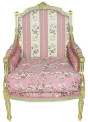 Casa Padrino sillón de salón trono imperio barroco con motivo florales rosa / multicolor / oro 70 x 70 x H. 100 cm - Muebles Barrocos