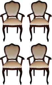 Casa Padrino Set di Sala da Pranzo Barocco di Lusso Crema / Marrone 60 x 47 x H. 99 cm - 4 Sedie da Pranzo con Braccioli Fatte a Mano - Mobili da Sala Barocchi