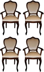 Casa Padrino Luxury Baroque Dining Set Cream / Brown 60 x 47 x H. 99 cm - 4 Handmade Dining Chairs with Armrests - Baroque Dining Room Furniture Casa Padrino Luxury Baroque Dining Set Cream / Brown 60 x 47 x H. 99 cm - 4 Handmade Dining Chairs with Armrests - Baroque Dining Room Furniture