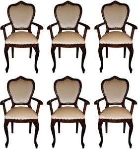 Casa Padrino Set di Sala da Pranzo Barocco di Lusso Crema / Marrone 60 x 47 x H. 99 cm - 6 Sedie da Pranzo con Braccioli Fatte a Mano - Mobili da Sala Barocchi Casa Padrino Set di Sala da Pranzo Barocco di Lusso Crema / Marrone 60 x 47 x H. 99 cm - 6 Sedie da Pranzo con Braccioli Fatte a Mano - Mobili da Sala Barocchi