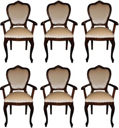 Casa Padrino Conjunto de Sillas de Comedor Barroco de Lujo Crema / Marrón 60 x 47 x H. 99 cm - 6 Sillas de Comedor Hechas a Mano con Reposabrazos - Muebles de Comedor Barrocos Casa Padrino Conjunto de Sillas de Comedor Barroco de Lujo Crema / Marrón 60 x 47 x H. 99 cm - 6 Sillas de Comedor Hechas a Mano con Reposabrazos - Muebles de Comedor Barrocos