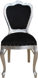 Casa Padrino Luxus Barock Esszimmer Set Schwarz / Silber 45 x 46 x H. 99 cm - 4 handgefertigte Esszimmerstühle - Barock Esszimmermöbel